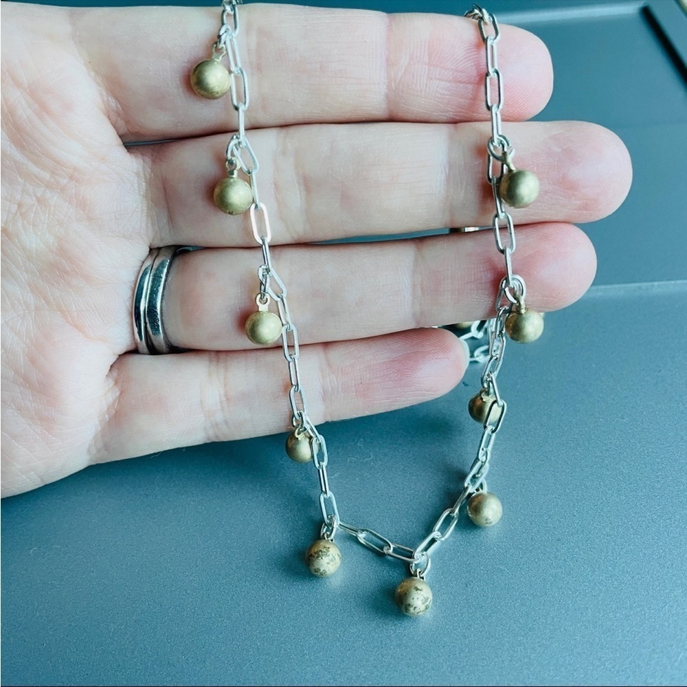Vintage Paperclip Sterling Silver Chain Necklace With Gold Tone Ball Cha… - Picture 5 of 6